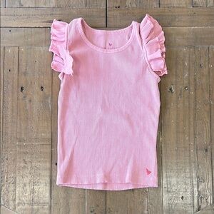 Pink chicken ribbed Pink Ruffled shoulder Kids sleeveless tank Top